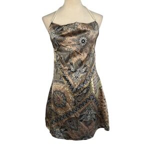Strapless‎ Paisley Print Halter Mini Dress Pearl Neckline Size Small Y2k Glam